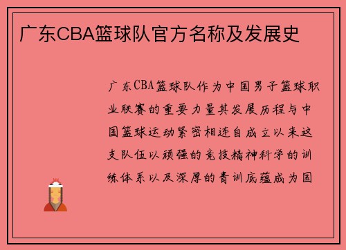 广东CBA篮球队官方名称及发展史